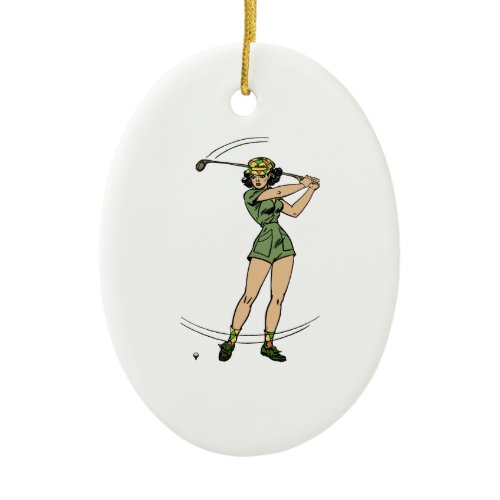 Warming Up for Golf Lady Golfer   Ceramic Ornament