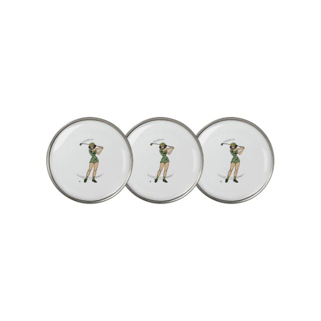 Warming Up for Golf Lady Golfer   Golf Ball Marker (3 Up)