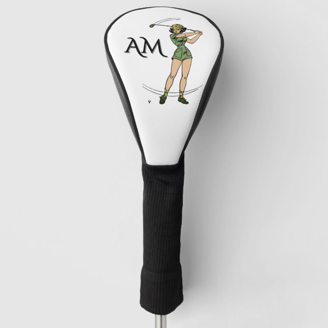 Warming Up for Golf Lady Golfer Monogram Head Cover (Front)