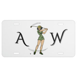 Warming Up for Golf Lady Golfer Monogram License Plate