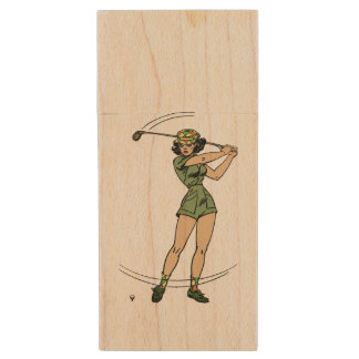 Warming Up for Golf Lady Golfer   Wood Flash Drive