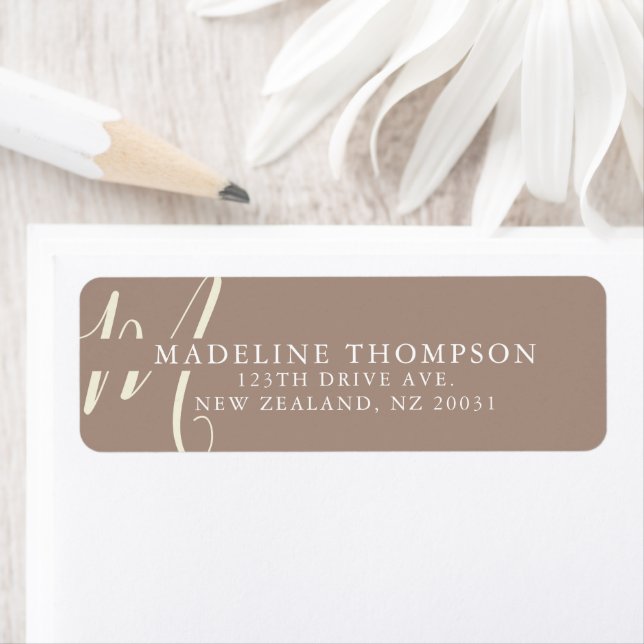Warmth Beige Monogrammed Script Address Label (Insitu)