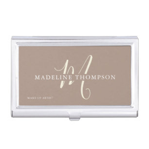 Warmth Beige Monogrammed Script Business Card Case