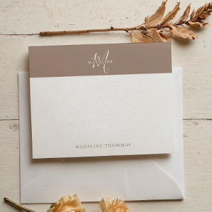 Warmth Beige Monogrammed Script Note Card
