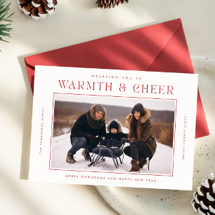 Warmth & Cheer Red Modern Christmas Four Photo Holiday Card