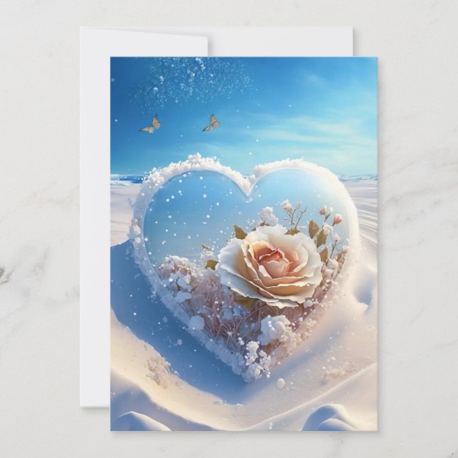 Warmth in Winter: Snowy Floral Heart Wedding  Invitation (Front)