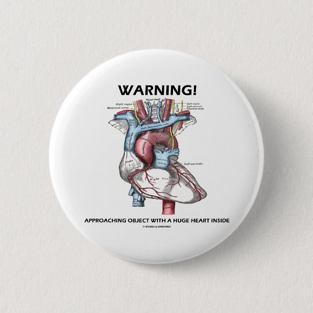 Warning! Approaching Object With Huge Heart Inside Pinback Button (Front)