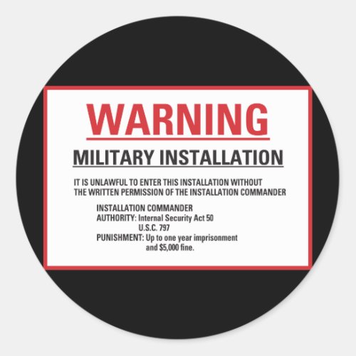 Warning Area 51 Military Installation Classic Round Sticker