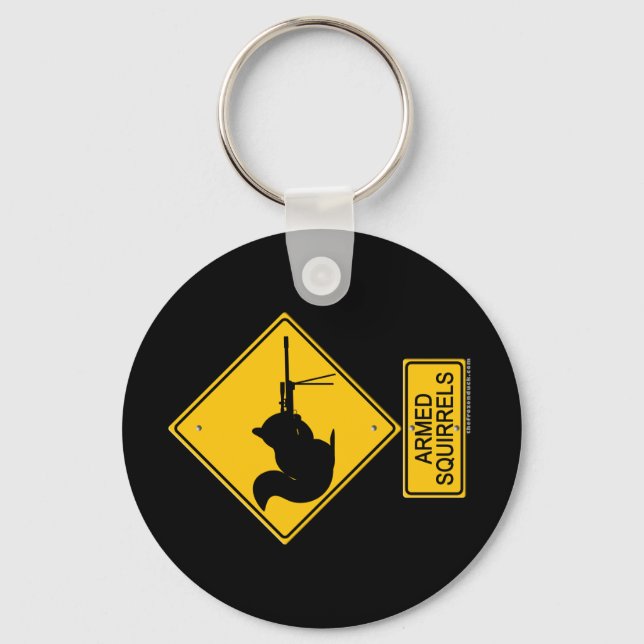 Warning Armed Squirrels Keychain (Front)