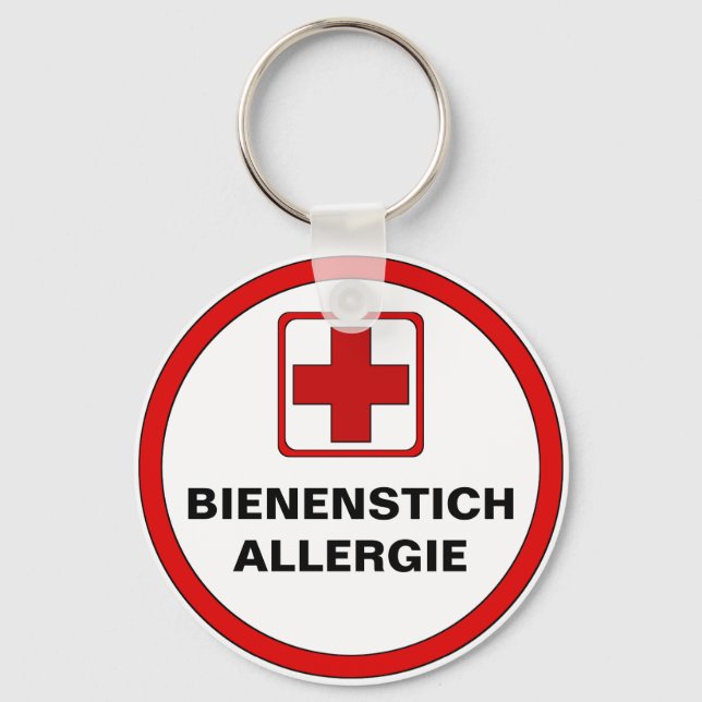 Warning - bee biting allergy keychain (Front)