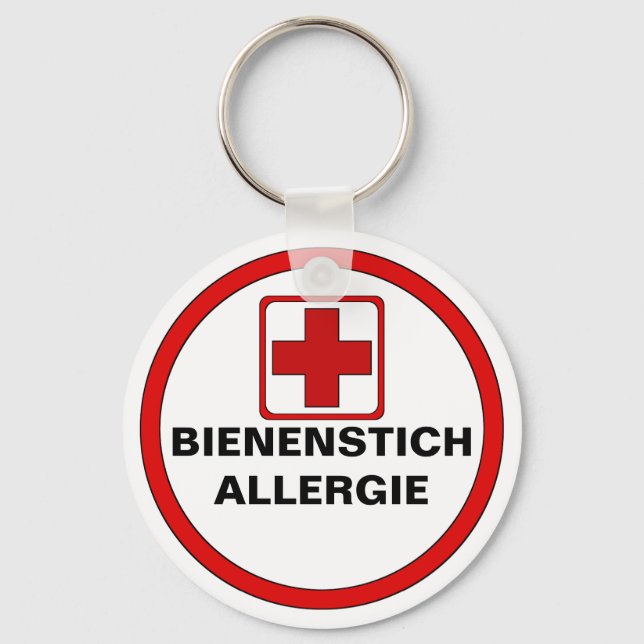 Warning - bee biting allergy keychain (Front)