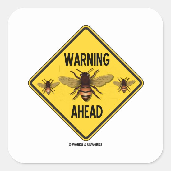 Warning Bees Ahead Three Bees Yellow Diamond Sign Square Sticker