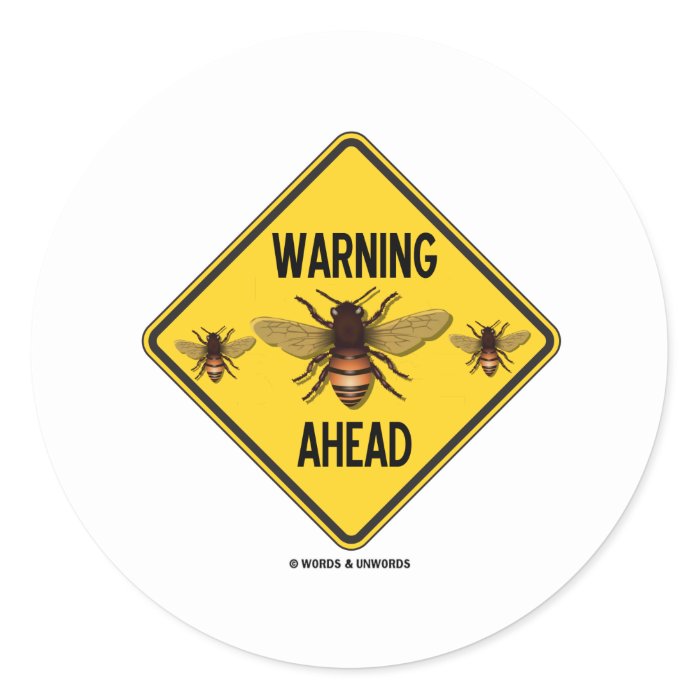 Warning Bees Ahead Yellow Diamond Warning Sign Stickers