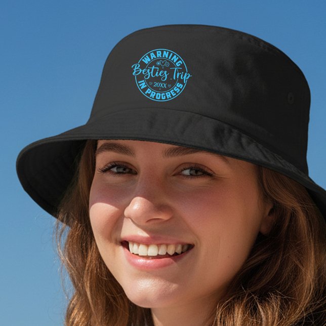 Warning Besties Trip in Progress Blue on Black Bucket Hat (Creator Uploaded)