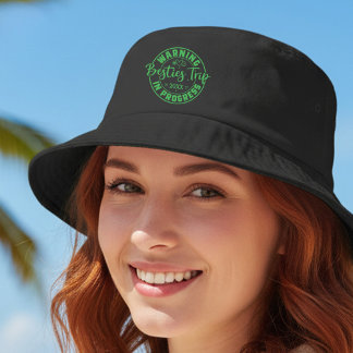 Warning Besties Trip in Progress Green on Black Bucket Hat