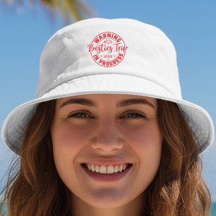 Warning Besties Trip in Progress Red on White Bucket Hat