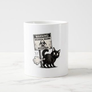 Warning Biological Hazard Released Funny Black Cat Giant Coffee Mug