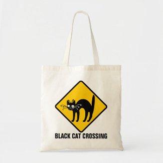 Warning Black Cat Crossing Ahead Canvas Bag