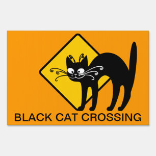 Warning Black Cat Crossing Ahead Yard Sign