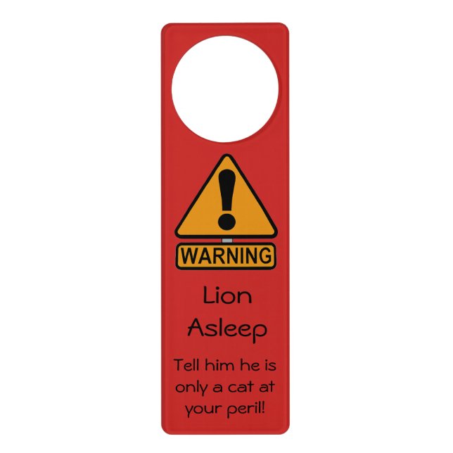 Warning Cat Asleep Personalised Door Hanger (Front)