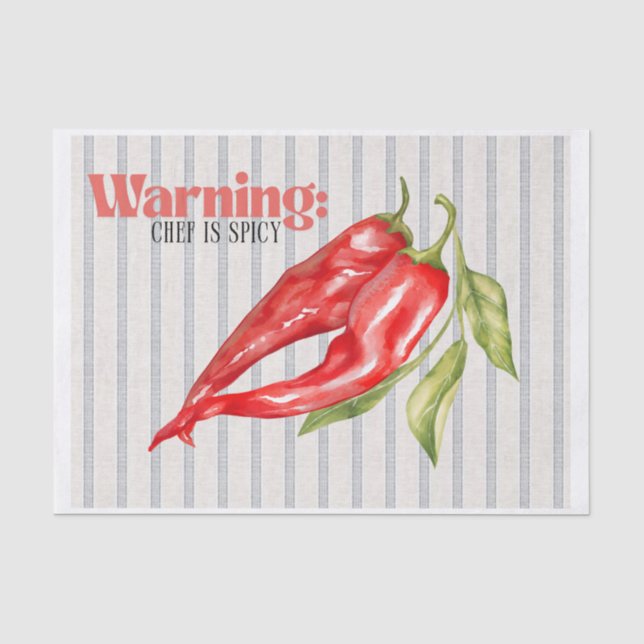 Warning Chef is Spicy Red Chili Pepper Kitchen Art Tissue Paper (Front)