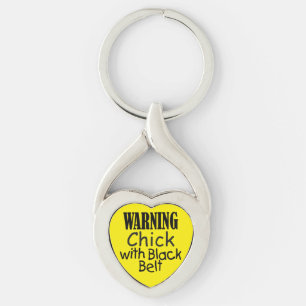 Warning Chick with Black Belt Keychain