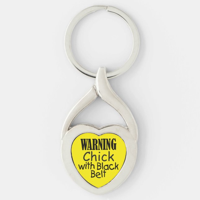Warning Chick with Black Belt Keychain (Front)