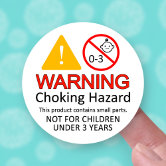 Round Small Parts Warning Stickers, Choking Hazard Age Restriction Labels