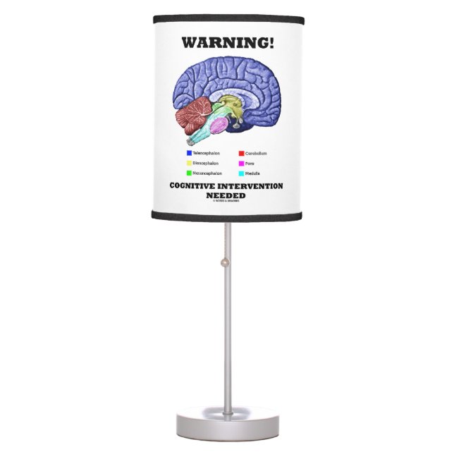 Warning! Cognitive Intervention Needed Brain Humor Table Lamp (Front)