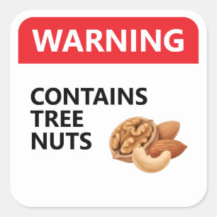 WARNING: CONTAINS TREE NUTS   Food Allergy Square Sticker