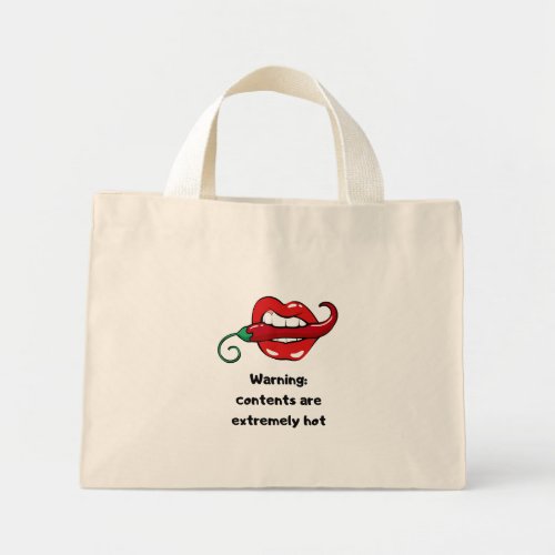 Warning contents extremely hot chilli lips pepper  mini tote bag