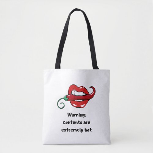 Warning contents extremely hot chilli lips pepper  tote bag