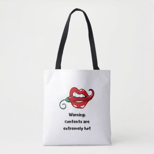 Warning contents extremely hot chilli lips pepper  tote bag