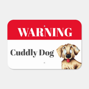 Warning Cuddly Dog Cute Illustrated Labrador Puppy Metal Sign