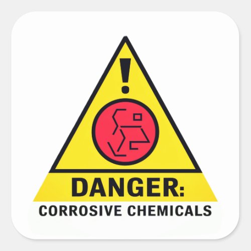 WARNING Danger Corrosive Chemicals chemical safety Square Sticker