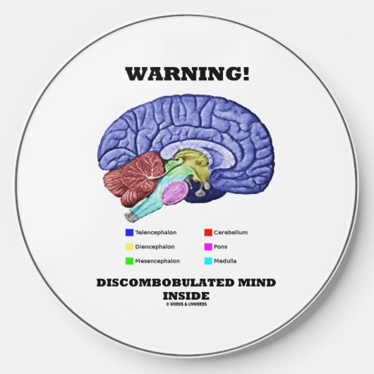 Warning! Discombobulated Mind Inside Brain Humor Wireless Charger (Front)