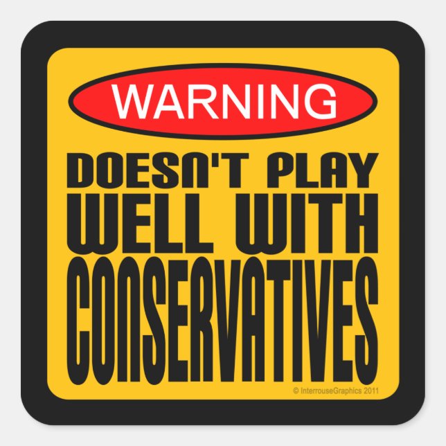 Warning: Doesn't Play Well With Conservatives Square Sticker (Front)