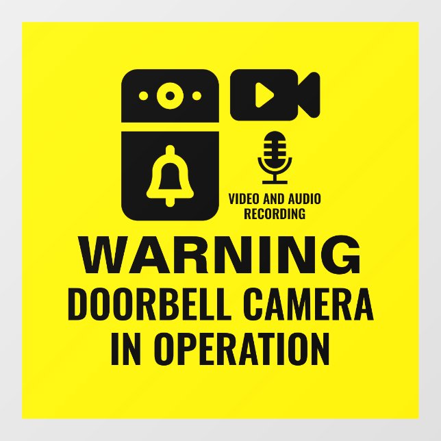 Warning Doorbell Camera In Operation Video Audio Window Cling (Sheet)