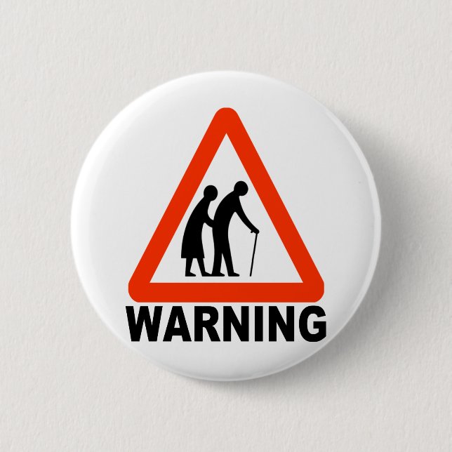 Warning - Elderly Crossing Pinback Button (Front)