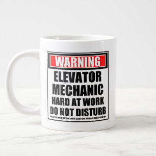 Warning Elevator Mechanic Hard At Work Giant Coffee Mug