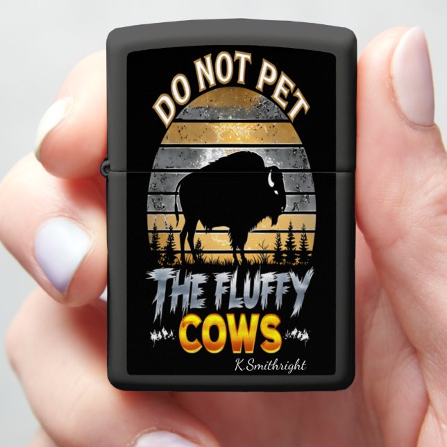 Warning Fluffy Cows Bite Zippo Lighter (In Hand)