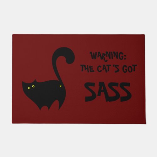 Warning Funny Cute Black Butt Cat Red Doormat