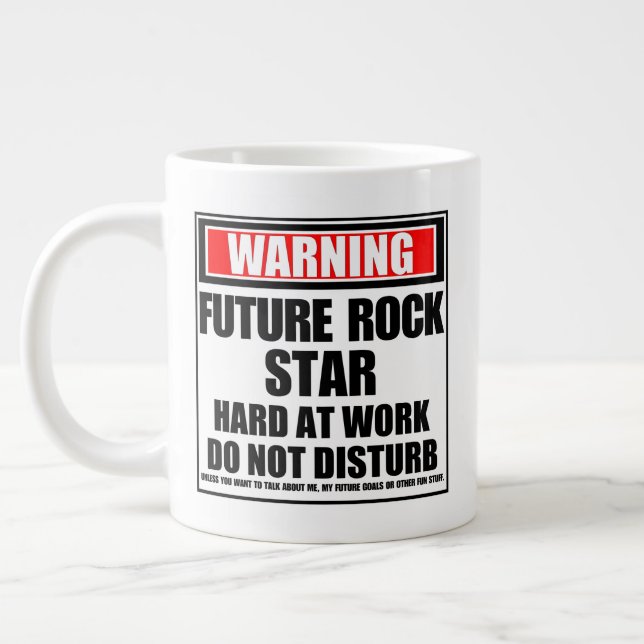 Warning Future Rock Star Hard At Work Giant Coffee Mug (Left)