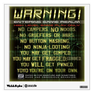 Warning gamers zone wall decal