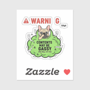Warning Gassy French Bulldog Funny Dog Parody Desi Sticker