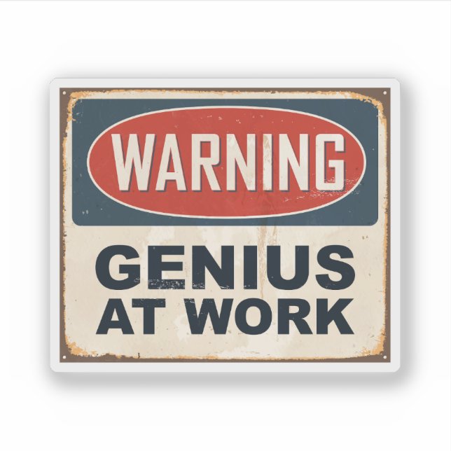 Warning Genius at Work Sticker (Front)