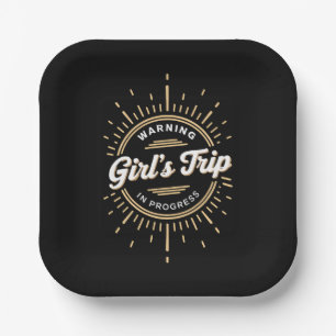 Warning Girls Trip in Progress Summer Vacation Paper Plates