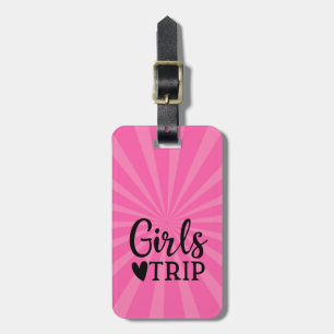 Warning girls trip in progress with pink hat lugg luggage tag
