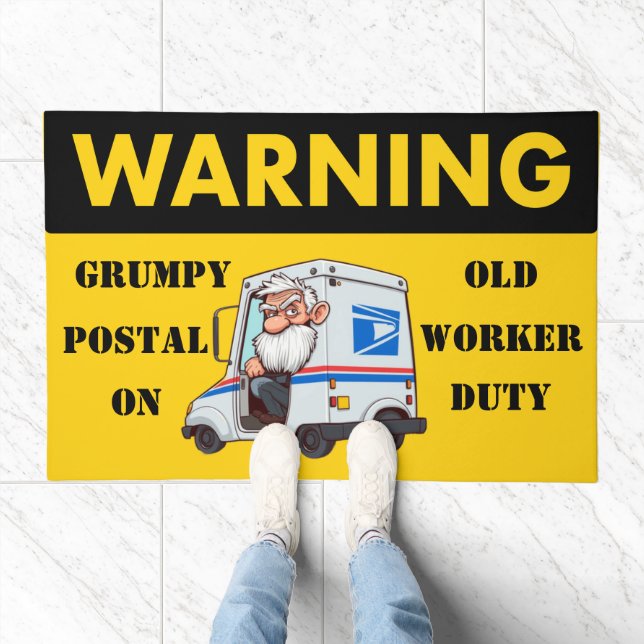 Warning Grumpy Old Postal Worker On Duty Doormat (Indoor)