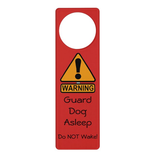 Warning Guard Dog Asleep Personalised Door Hanger (Front)